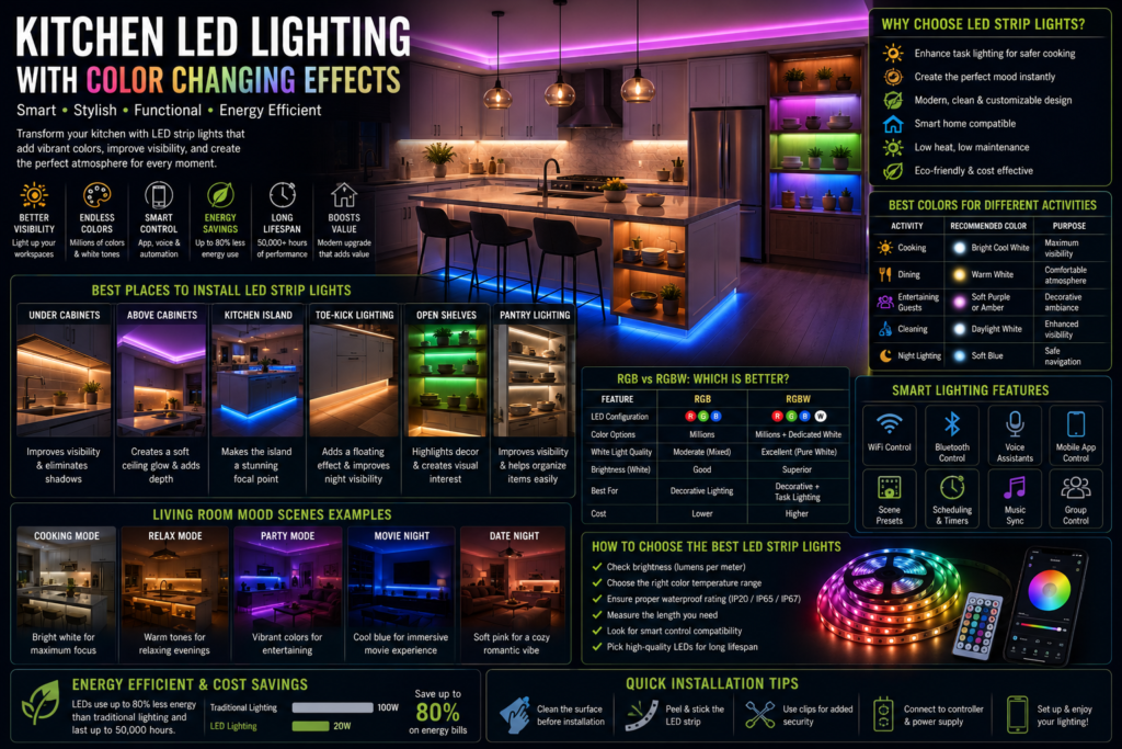 Kitchen LED Strip Lights with Color Changing Effects