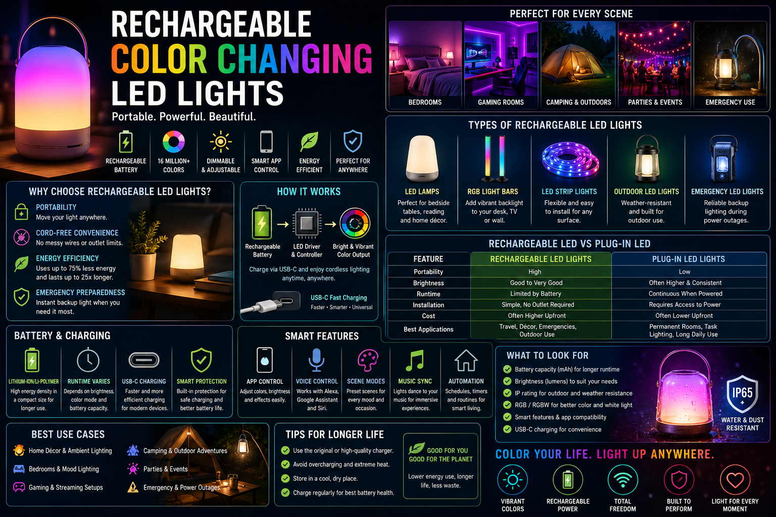 Rechargeable Color Changing LED Lights
